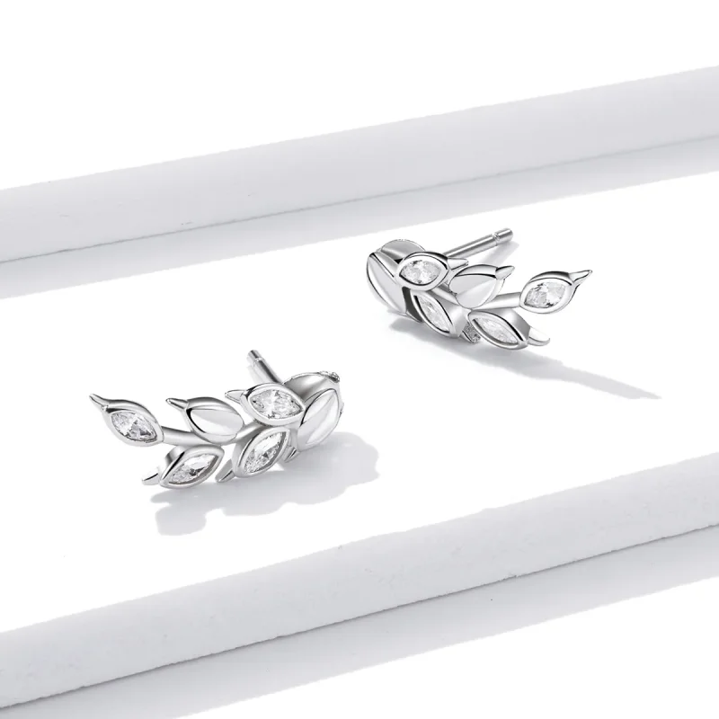 (image for) Pandora Style Silver Shining Wheat Ears Stud Earrings - BSE415 - View 3