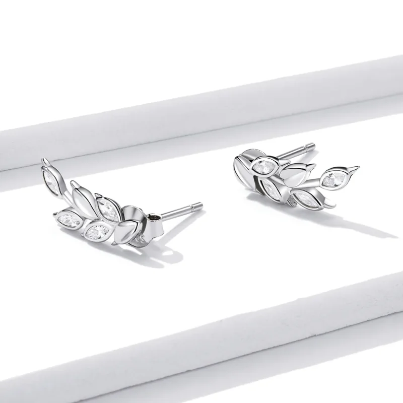 (image for) Pandora Style Silver Shining Wheat Ears Stud Earrings - BSE415 - View 4