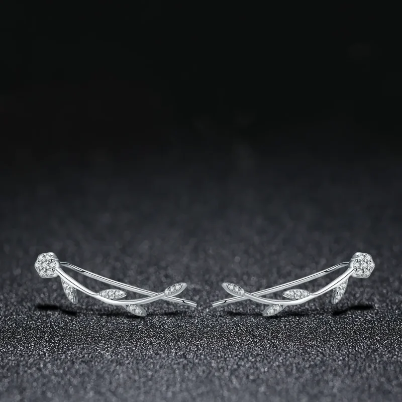 (image for) Pandora Style Silver Shinning Leaves Stud Earrings - SCE266 - View 3