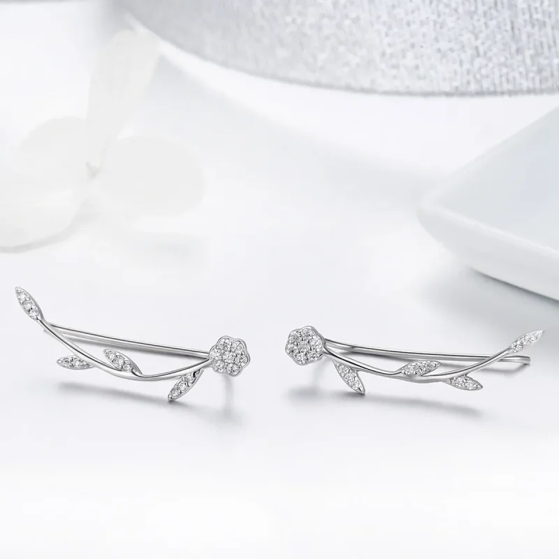 (image for) Pandora Style Silver Shinning Leaves Stud Earrings - SCE266 - View 4