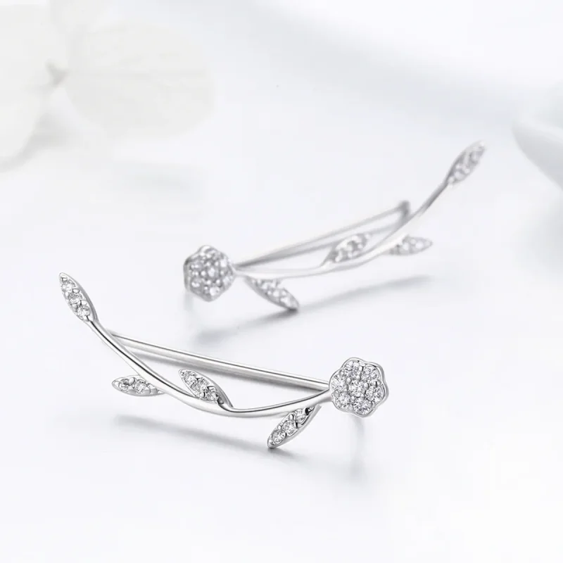 (image for) Pandora Style Silver Shinning Leaves Stud Earrings - SCE266 - View 5