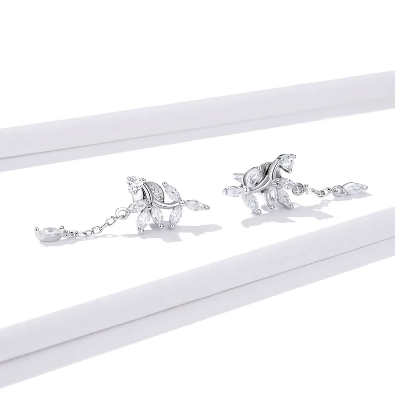 (image for) Pandora Style Silver Shiny Flower Dangle Earrings - BSE350 - View 2