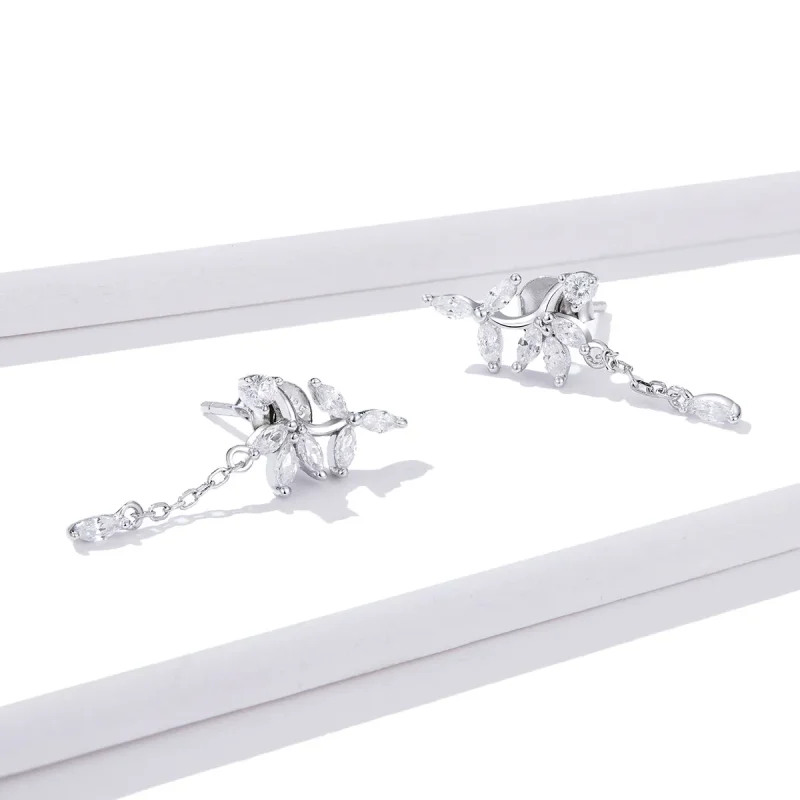 (image for) Pandora Style Silver Shiny Flower Dangle Earrings - BSE350 - View 3
