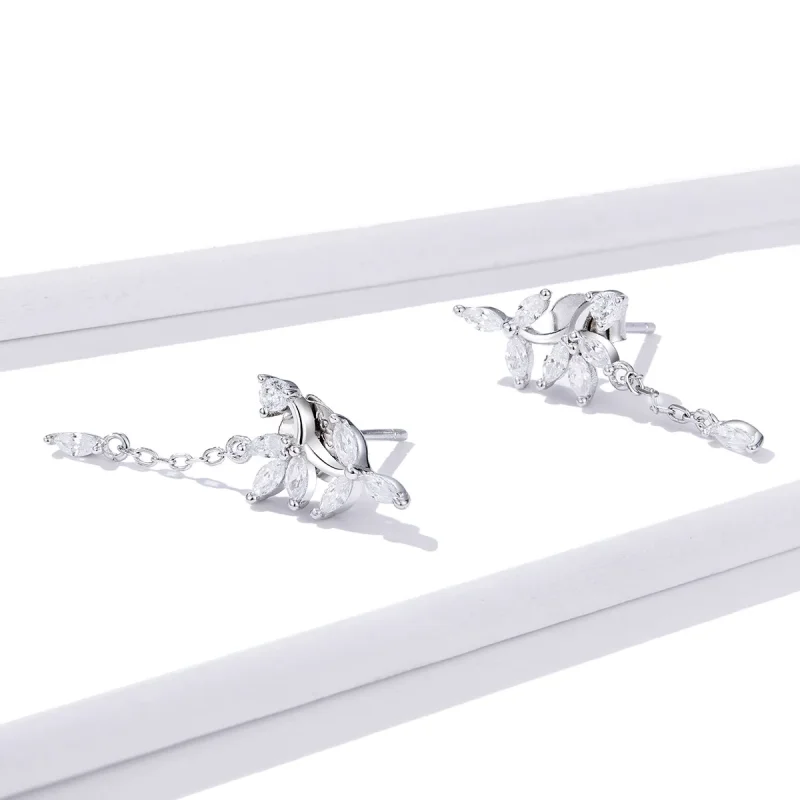 (image for) Pandora Style Silver Shiny Flower Dangle Earrings - BSE350 - View 4