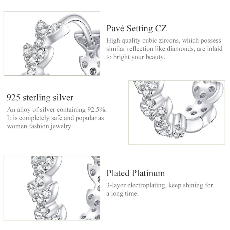 (image for) Pandora Style Silver Shiny Leaf Hoop Earrings - BSE150 - View 3