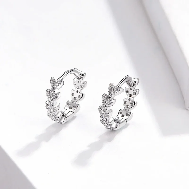 (image for) Pandora Style Silver Shiny Leaf Hoop Earrings - BSE150 - View 2