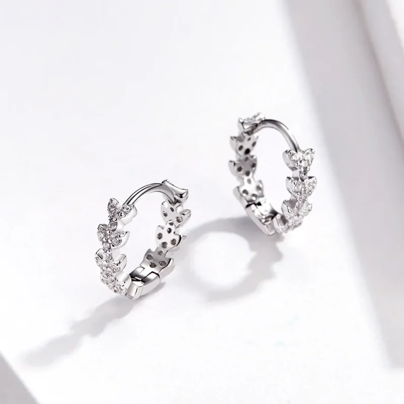 (image for) Pandora Style Silver Shiny Leaf Hoop Earrings - BSE150 - View 4