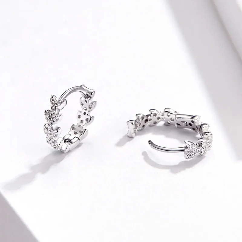 (image for) Pandora Style Silver Shiny Leaf Hoop Earrings - BSE150 - View 5