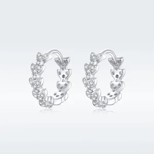 (image for) Pandora Style Silver Shiny Leaf Hoop Earrings - BSE150