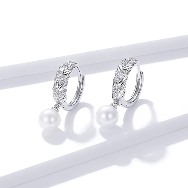 (image for) Pandora Style Silver Shiny Wheat Dangle Earrings - BSE446 - View 3