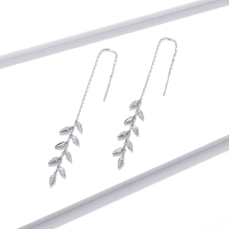 (image for) Pandora Style Silver Shiny Wheat Dangle Earrings - BSE447 - View 2