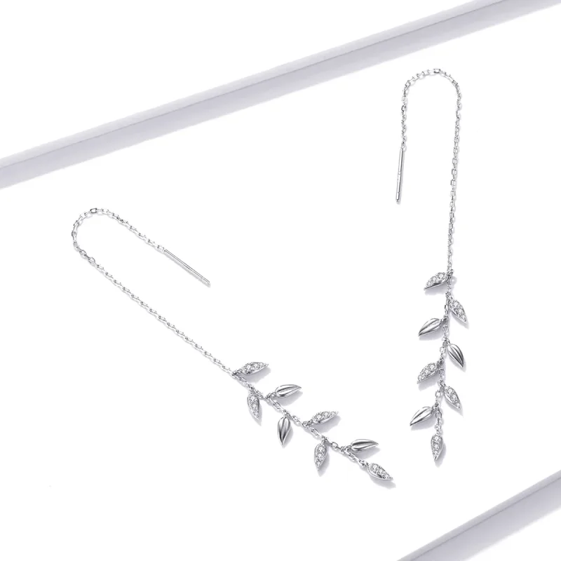 (image for) Pandora Style Silver Shiny Wheat Dangle Earrings - BSE447 - View 4