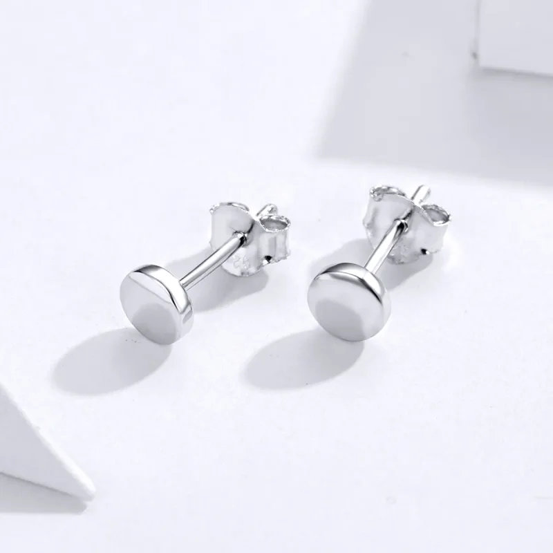 (image for) Pandora Style Silver Simple Bean Stud Earrings - SCE705-A - View 2