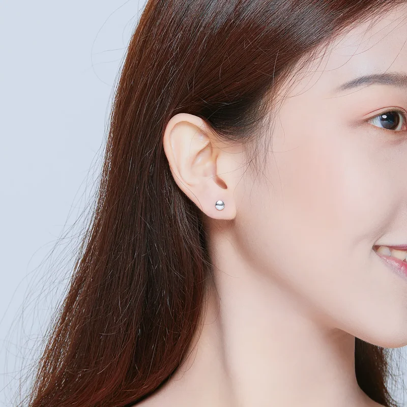 (image for) Pandora Style Silver Simple Bean Stud Earrings - SCE705-A - View 7
