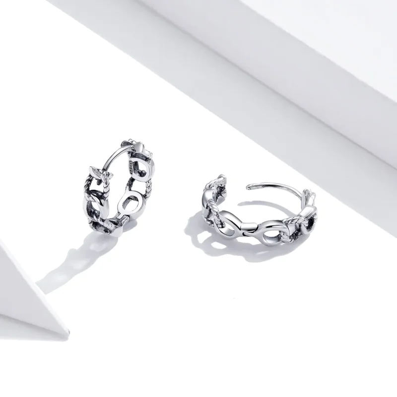 (image for) Pandora Style Silver Simple Chain Hoop Earrings - SCE960 - View 2