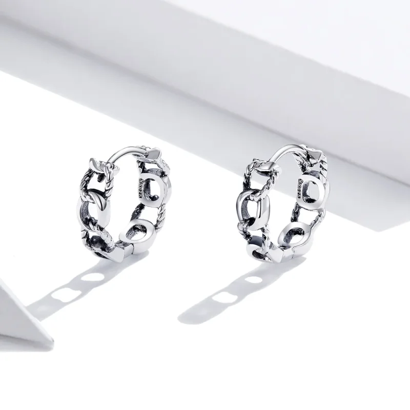 (image for) Pandora Style Silver Simple Chain Hoop Earrings - SCE960 - View 3