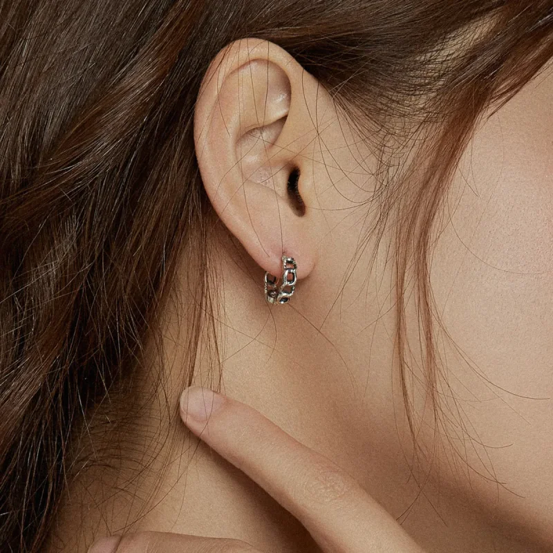 (image for) Pandora Style Silver Simple Chain Hoop Earrings - SCE960 - View 7