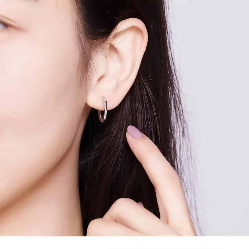 (image for) Pandora Style Silver Simple Earrings Hoop Earrings - SCE622 - View 5