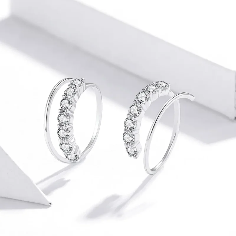 (image for) Pandora Style Silver Simple Geometry Hoop Earrings - SCE931 - View 2