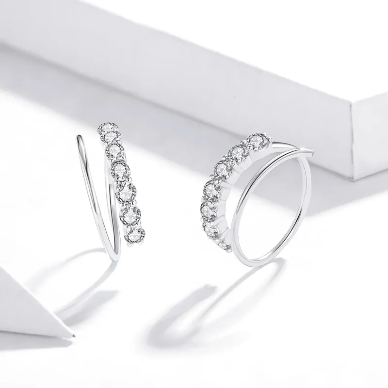(image for) Pandora Style Silver Simple Geometry Hoop Earrings - SCE931 - View 4