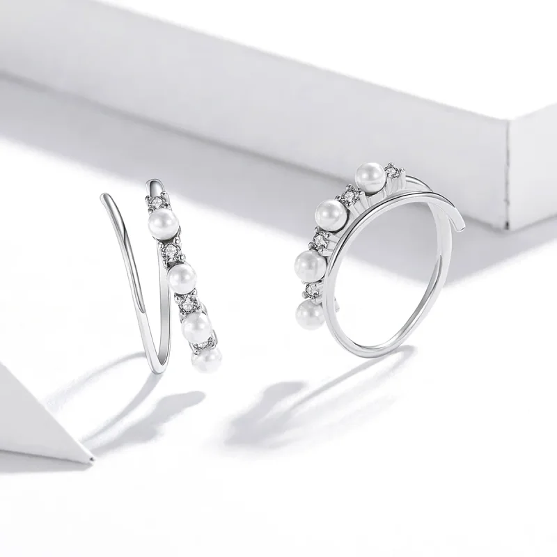 (image for) Pandora Style Silver Simple Geometry Hoop Earrings - SCE932 - View 2