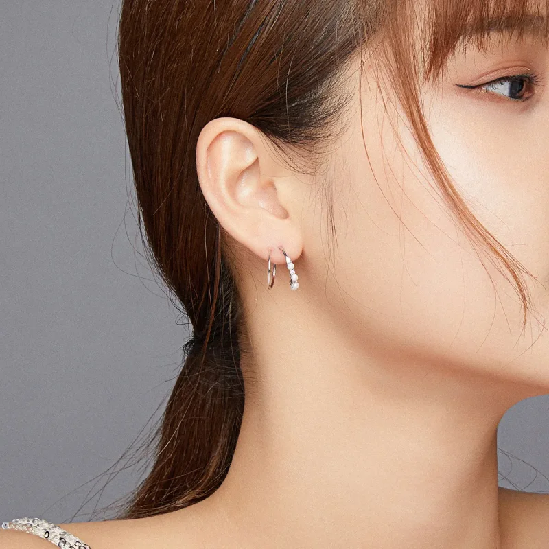 (image for) Pandora Style Silver Simple Geometry Hoop Earrings - SCE932 - View 7
