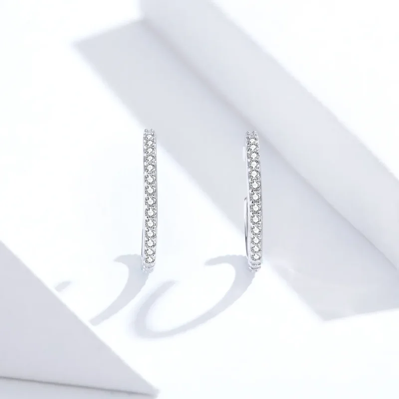 (image for) Pandora Style Silver Simple Hoop Earrings - SCE842 - View 2