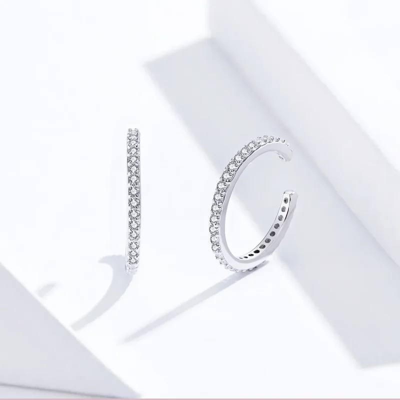 (image for) Pandora Style Silver Simple Hoop Earrings - SCE842 - View 3
