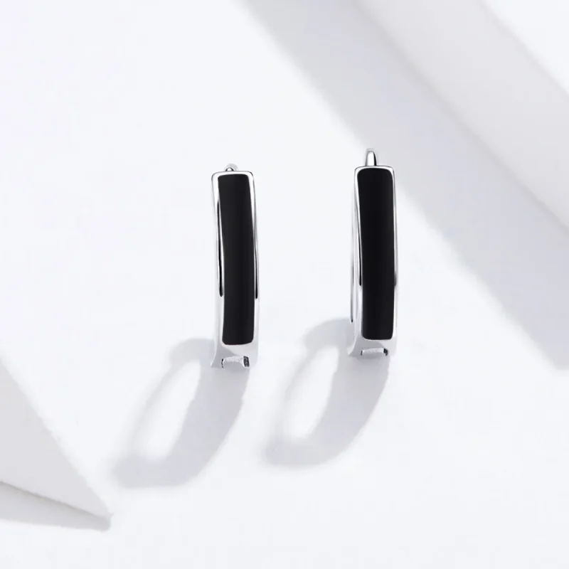 (image for) Pandora Style Silver Simple Line Hoop Earrings - SCE673 - View 3