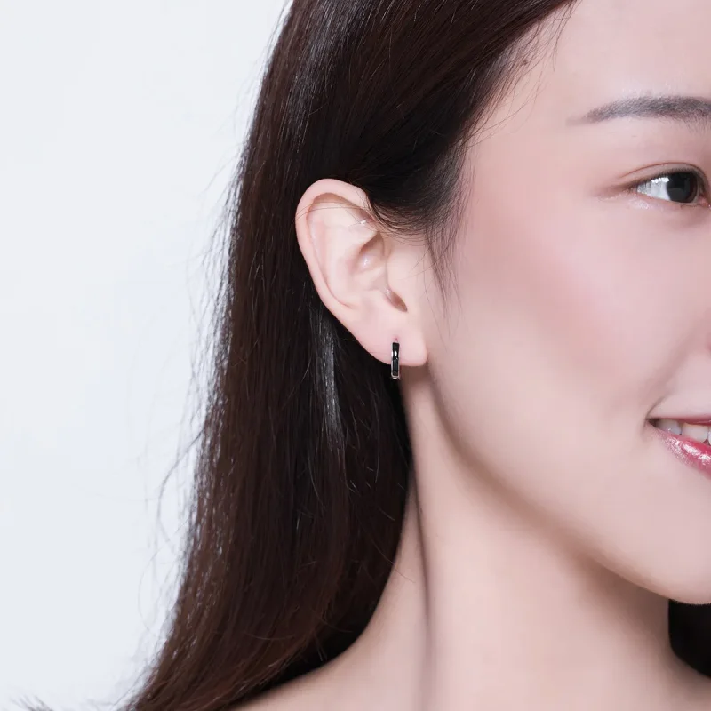 (image for) Pandora Style Silver Simple Line Hoop Earrings - SCE673 - View 5