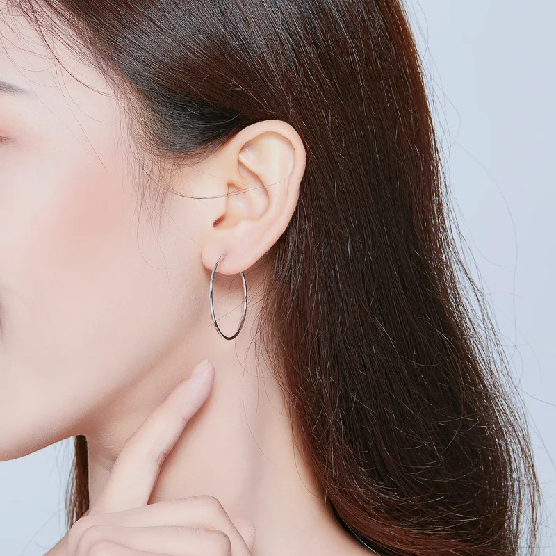 (image for) Pandora Style Silver Simple Line Hoop Earrings - SCE710 - View 5