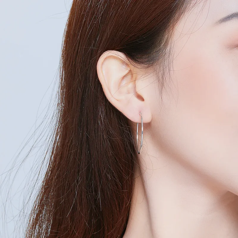 (image for) Pandora Style Silver Simple Line Hoop Earrings - SCE710 - View 6