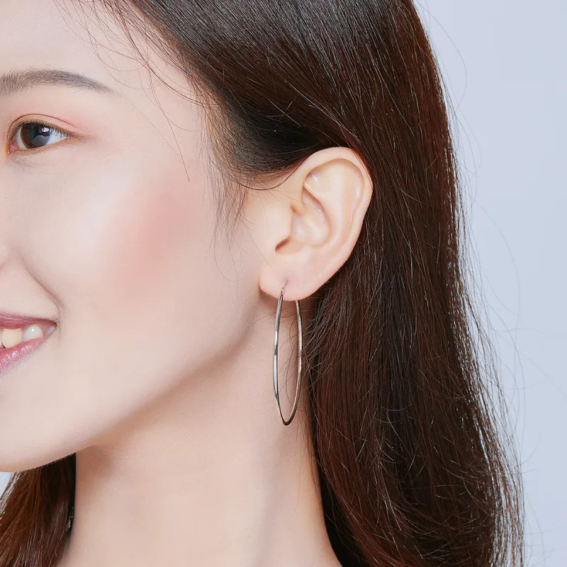 (image for) Pandora Style Silver Simple Line Hoop Earrings - SCE711 - View 5