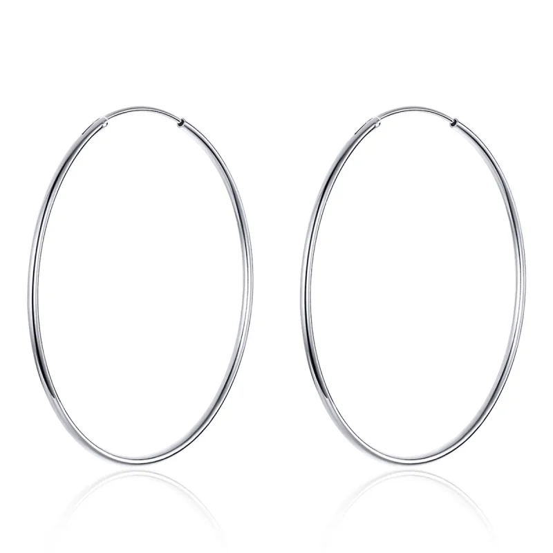 (image for) Pandora Style Silver Simple Line Hoop Earrings - SCE711