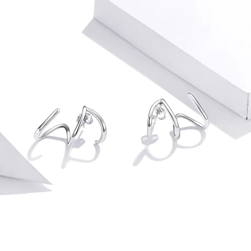 (image for) Pandora Style Silver Simple Line Stud Earrings - SCE986 - View 2