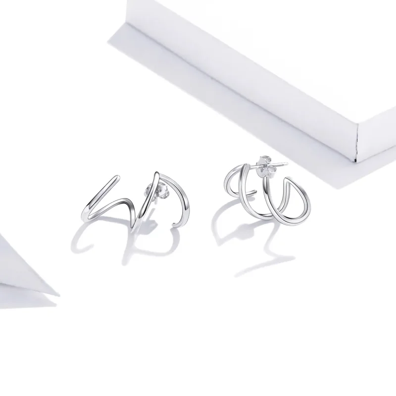 (image for) Pandora Style Silver Simple Line Stud Earrings - SCE986 - View 3