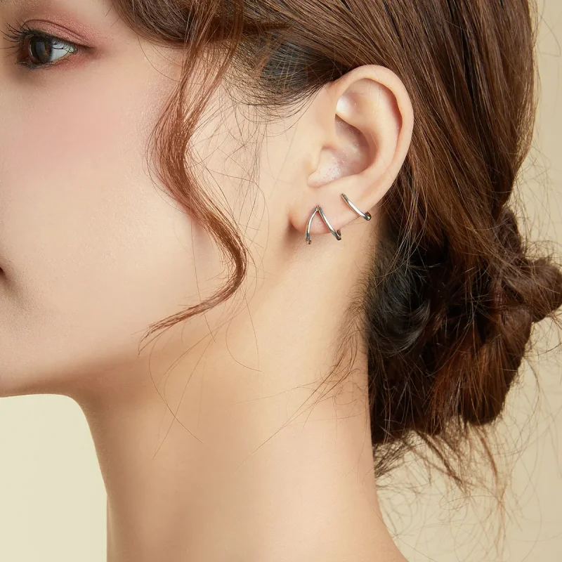 (image for) Pandora Style Silver Simple Line Stud Earrings - SCE986 - View 7