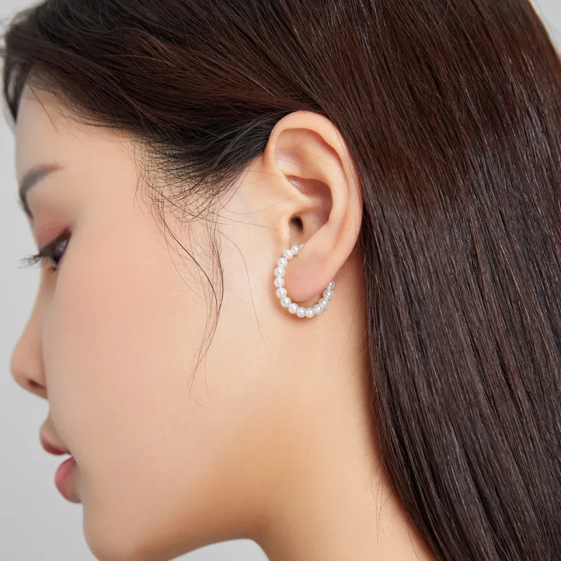 (image for) Pandora Style Silver simple pearl Ear clip - SCE1010 - View 7