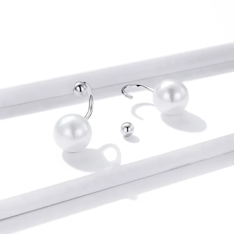 (image for) Pandora Style Silver simple pearl Stud Earrings - BSE438 - View 2