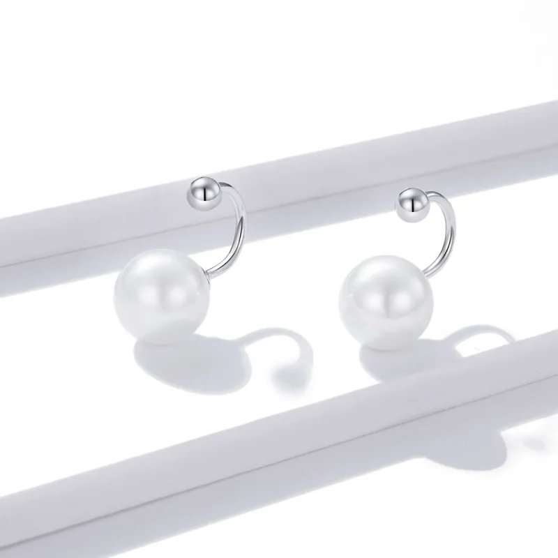 (image for) Pandora Style Silver simple pearl Stud Earrings - BSE438 - View 3