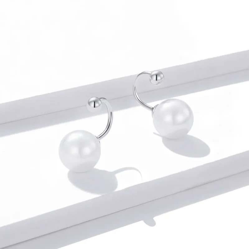 (image for) Pandora Style Silver simple pearl Stud Earrings - BSE438 - View 4