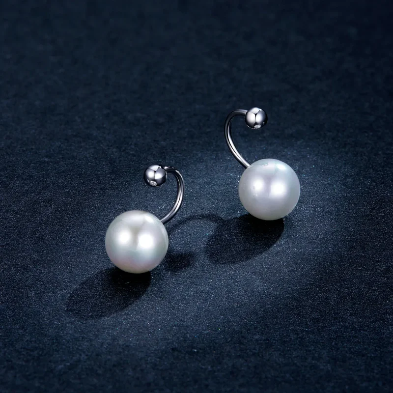 (image for) Pandora Style Silver simple pearl Stud Earrings - BSE438 - View 5