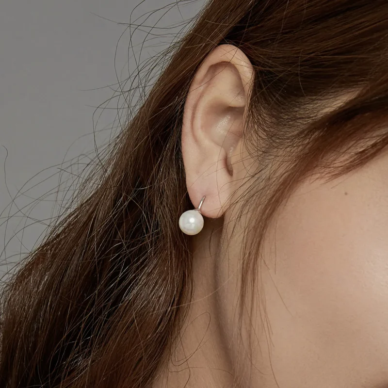 (image for) Pandora Style Silver simple pearl Stud Earrings - BSE438 - View 6