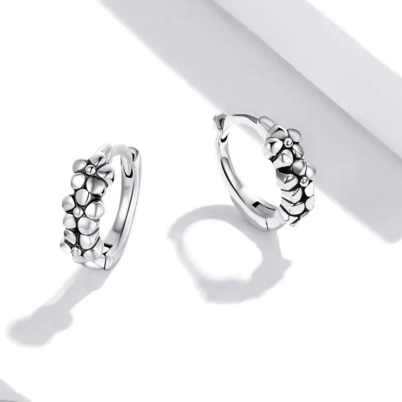 (image for) Pandora Style Silver Simple Silver Flowers Hoop Earrings - SCE1154 - View 2
