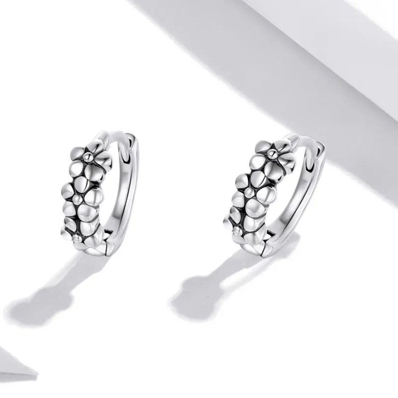 (image for) Pandora Style Silver Simple Silver Flowers Hoop Earrings - SCE1154 - View 3