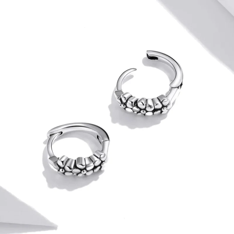 (image for) Pandora Style Silver Simple Silver Flowers Hoop Earrings - SCE1154 - View 4