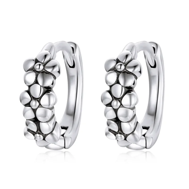 (image for) Pandora Style Silver Simple Silver Flowers Hoop Earrings - SCE1154