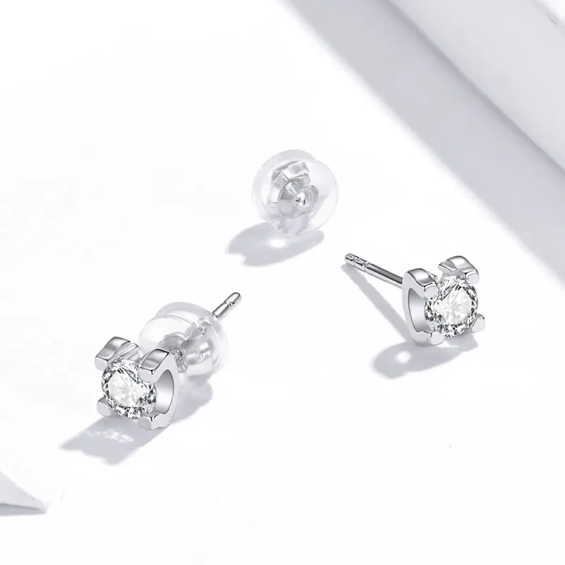 (image for) Pandora Style Silver Simple Zircon Stud Earrings - SCE974 - View 3