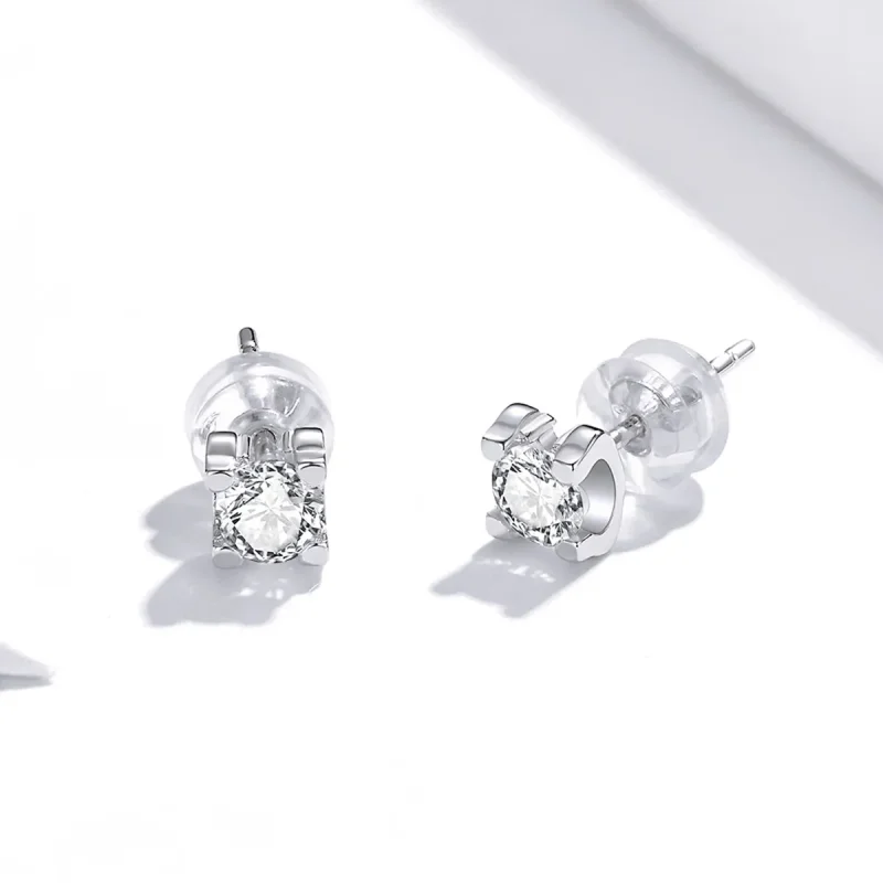 (image for) Pandora Style Silver Simple Zircon Stud Earrings - SCE974 - View 4