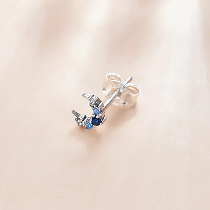 (image for) Pandora Style Silver Single Aquamarine Moon Stud Earrings - SCE1065 - View 2